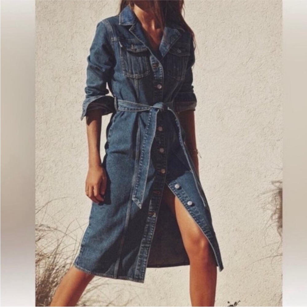 Zara Classic Long Sleeve Denim Dress NWT Size Medium - Picture 2 of 5